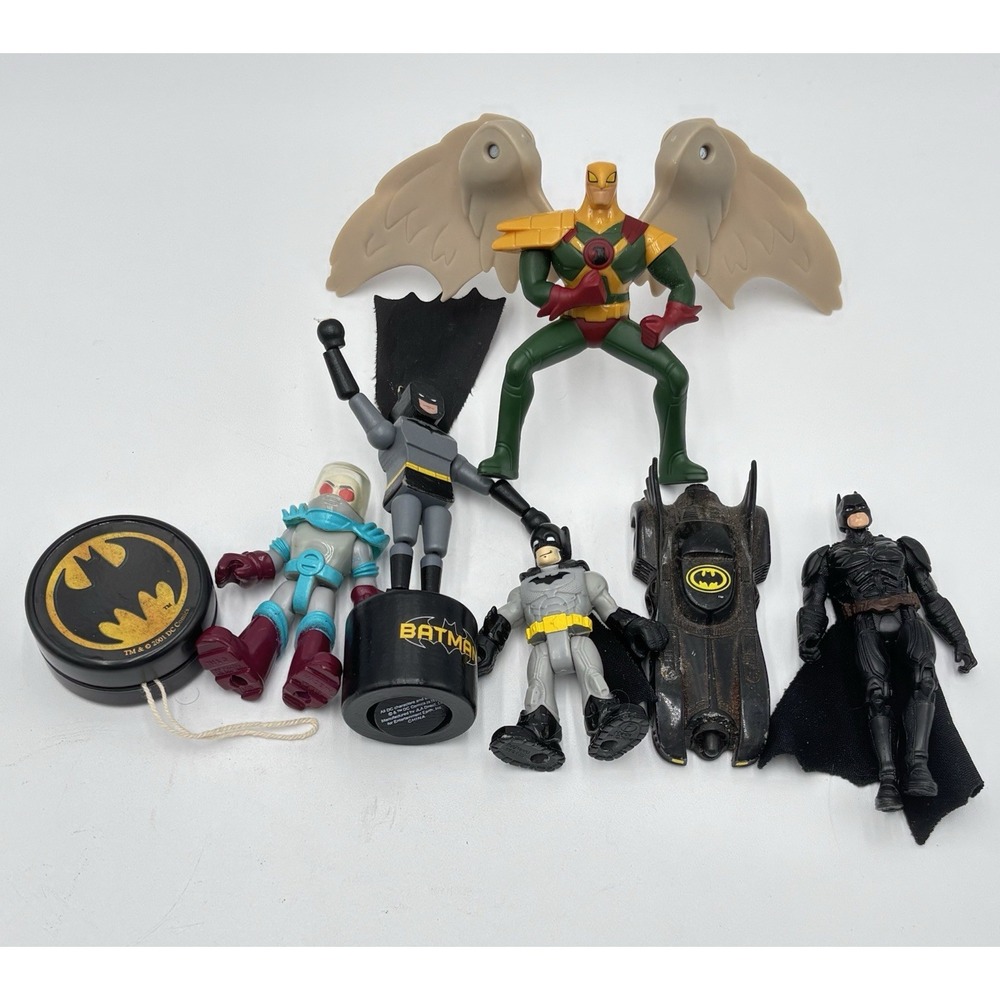 Batman DC Comics Toy Lot 7 Figures Hawkman Mr Freeze Batmobile Vintage 1989